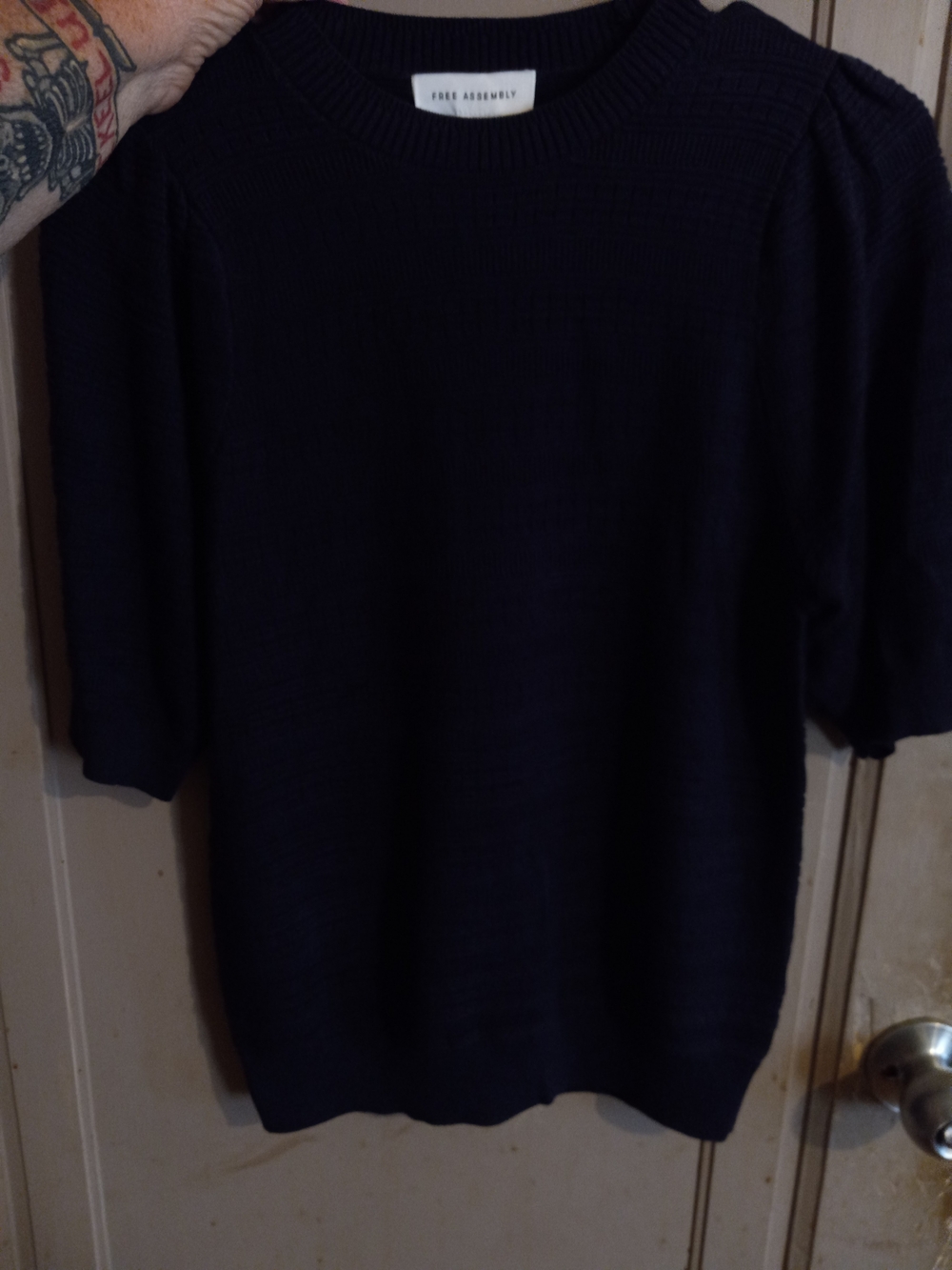 Free Assembly Black Short Sleeve Knit Sweater Top.
